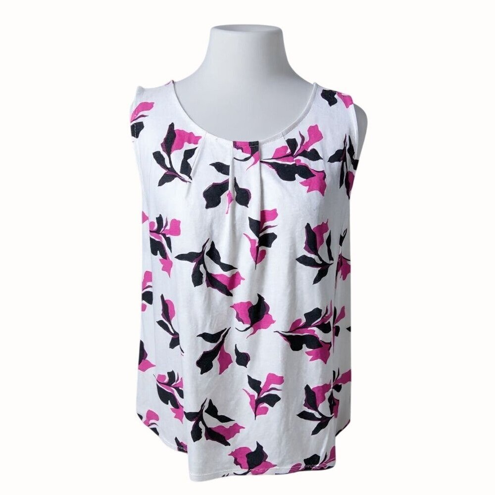Ann Taylor Factory Floral Sleeveless Blouse Medium Pink Black Print Lightweight